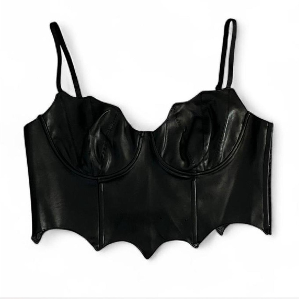 Trickz n Treatz 1x Plus Size Black Faux Leather Bustier Top